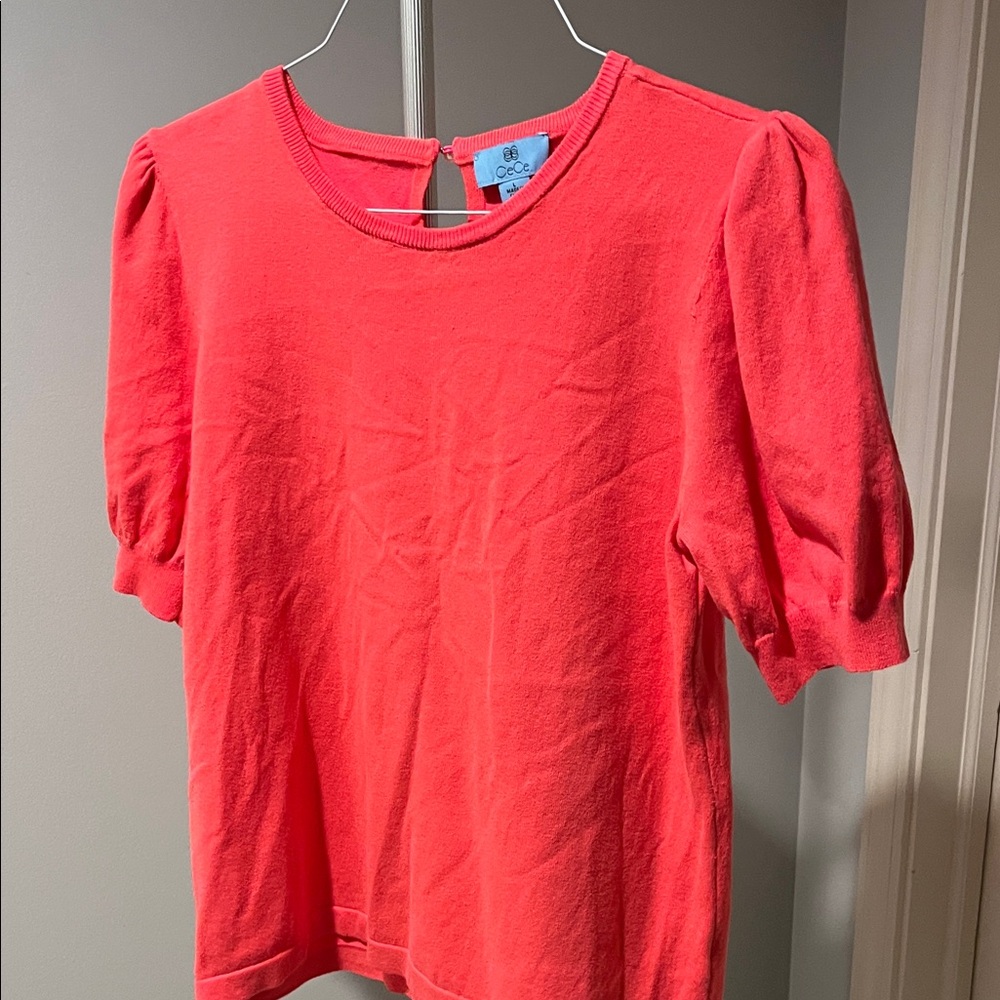 CeeCee Vibrant Coral Puff Sleeve Sweater